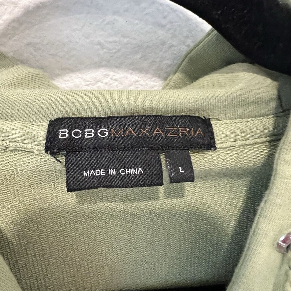 BCBG MaxAzria Jacket Womens Large Green Y2K Embellished Beaded Cotton Zip Up - Picture 3 of 10